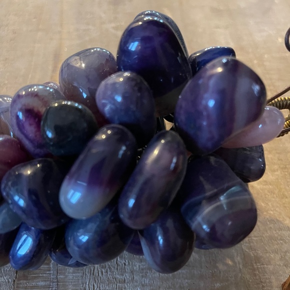 Vintage Gemstone Grape Bunch of Purple Agate with Copper Leaves - Picture 11 of 12